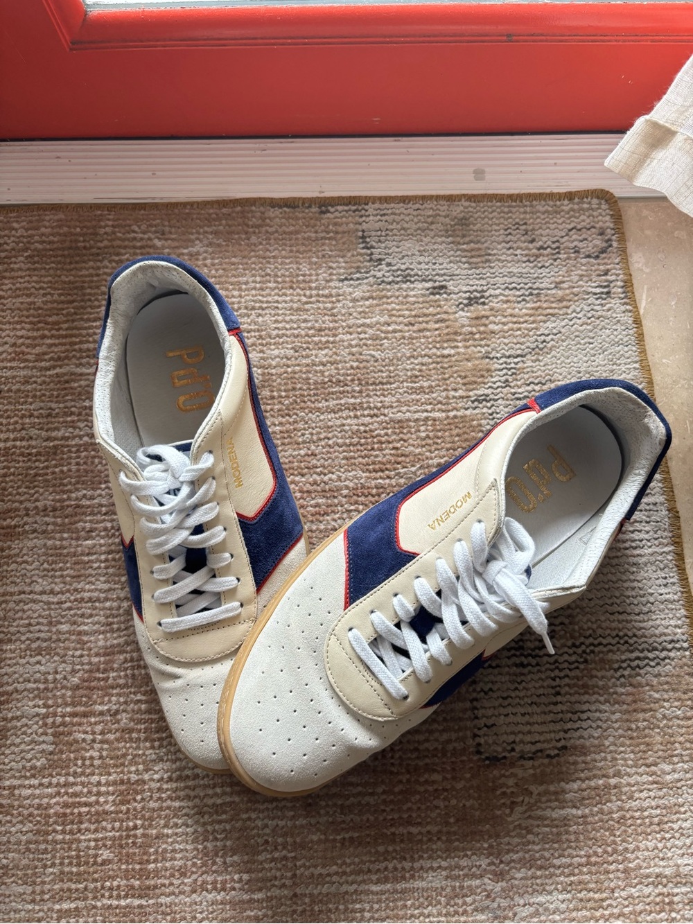 Pantofola D'oro Cream and Navy Low-Top Sneakers with Red Trim